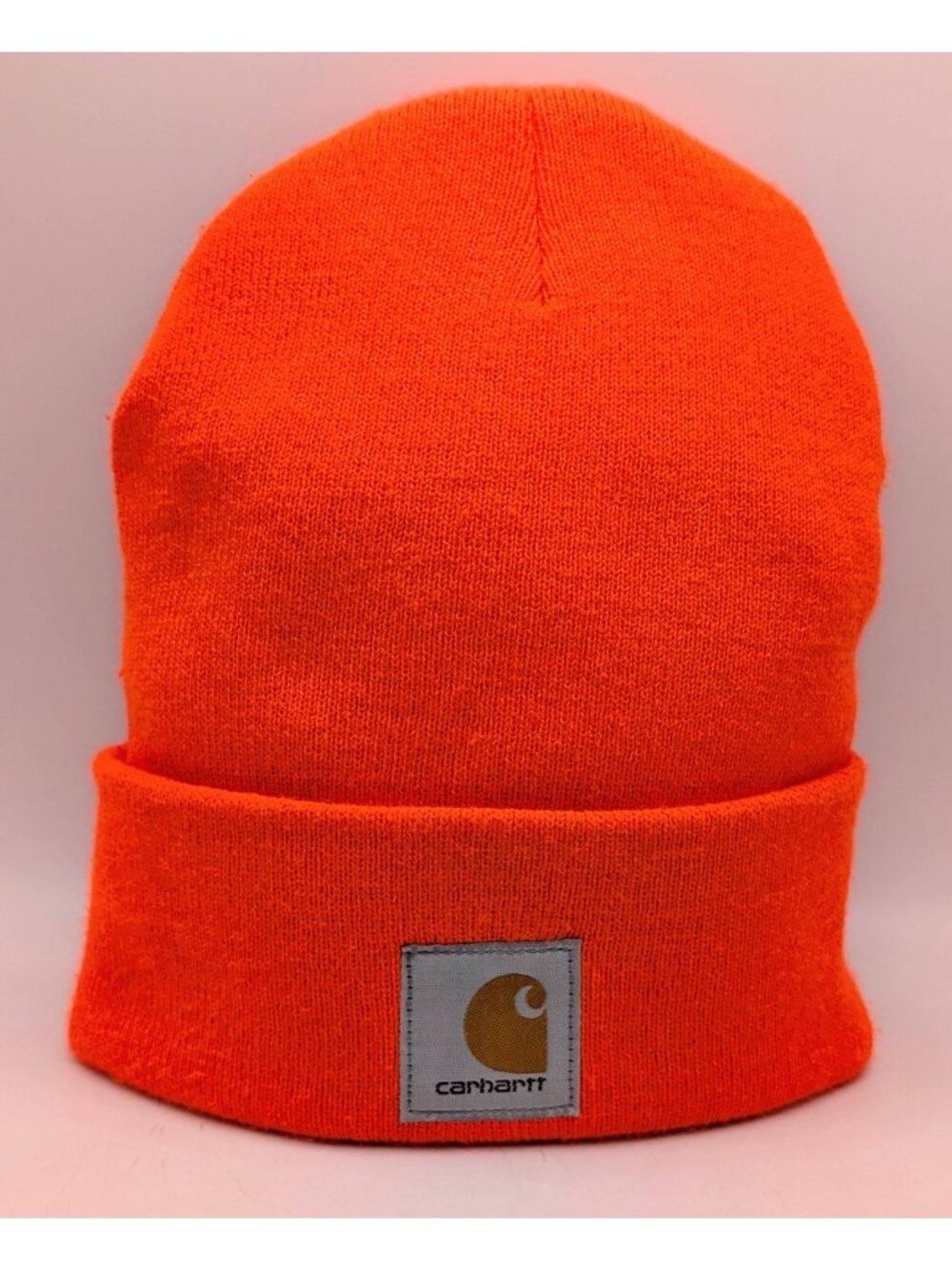 Carhartt Orange Beanie Knit Cap Cuffed Warm Winter Hat Hunting Work Wear Adult - Picture 2 of 3